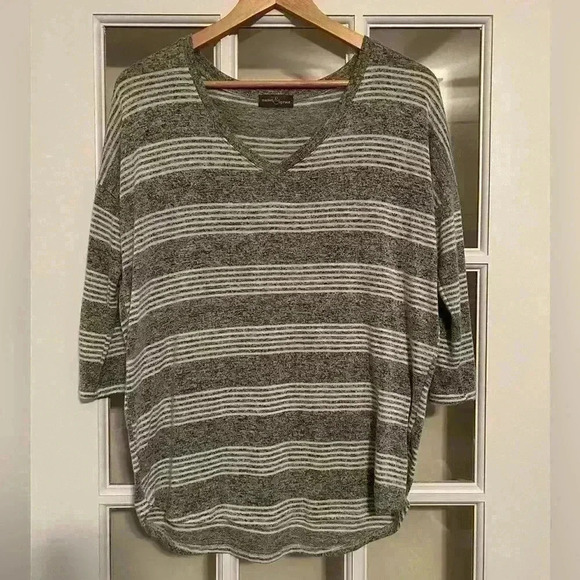 Market & Spruce Women’s Knit Top Grey Stripe 3/4 Sleeve Size L - Picture 2 of 7